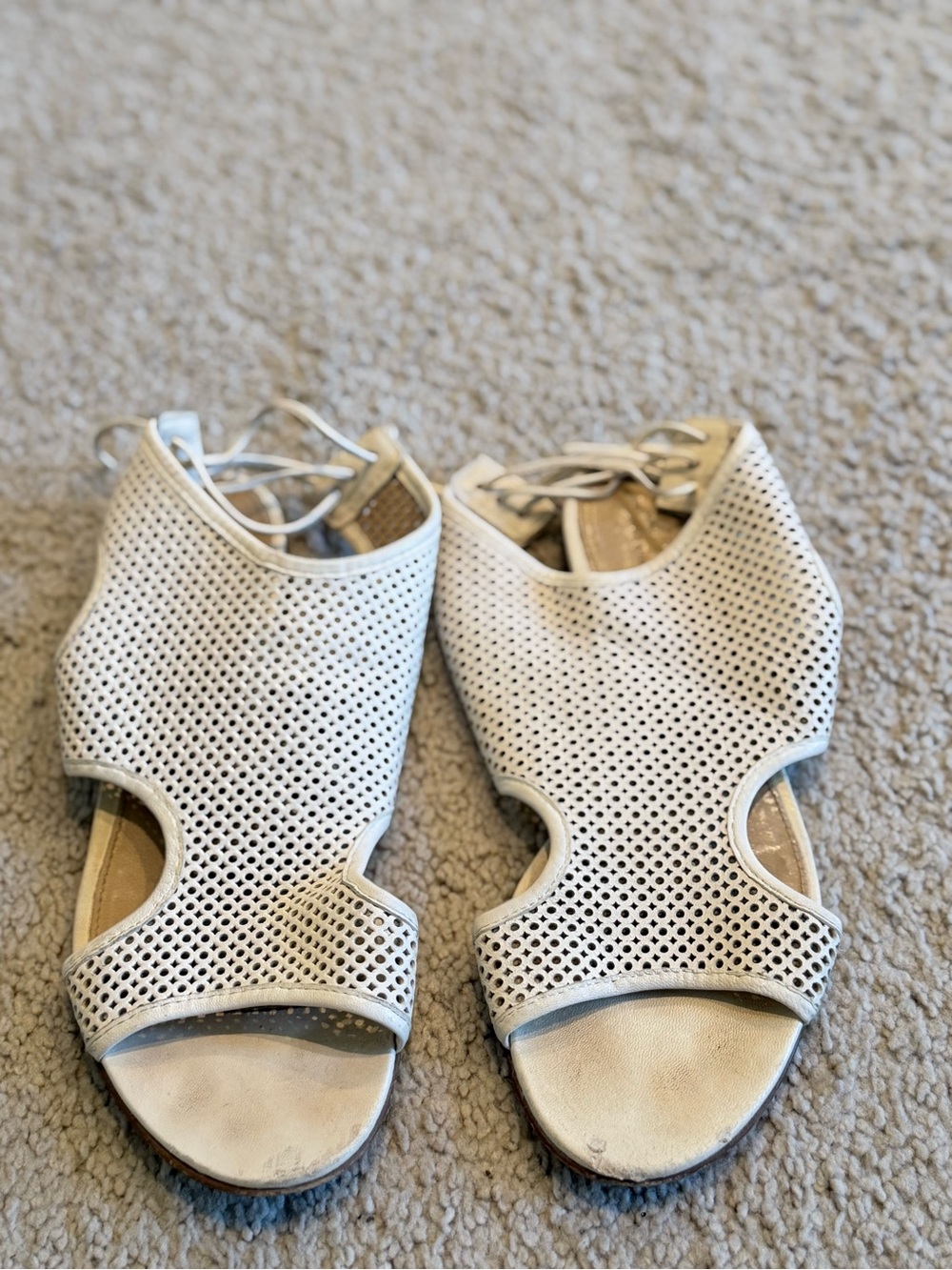 J. Crew White and Cream Perforated Lace-Up Sandals